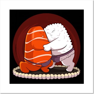 Japanese Sumo Sushi Salmon Hug Maki Nigiri Sashimi Posters and Art